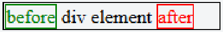 Before, div element, after.