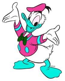 Donald Duck in pink an light blue.